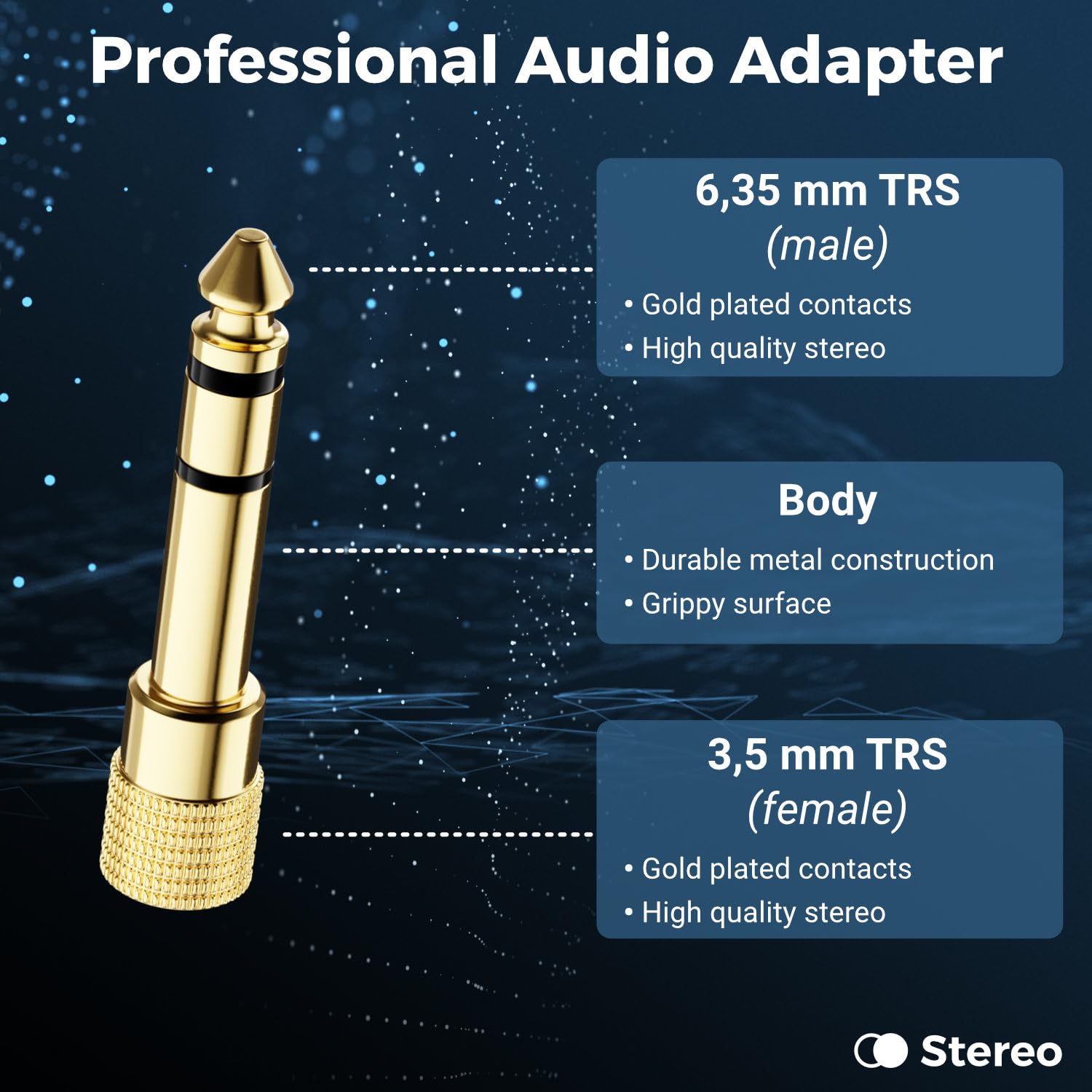 deleyCON Adaptateur Jack 6,35mm vers 3,5mm Coupleur Audio Stéréo