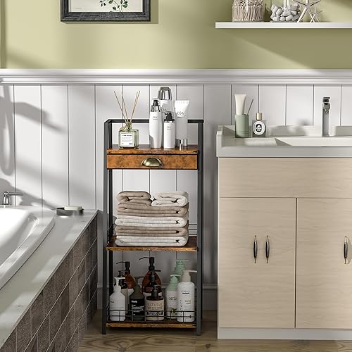 Miniatura 20 de keomaisyto Elegante estante de escalera de 4 niveles, estante de almacenamiento para baño, estantería de escalera con cajón, estantes