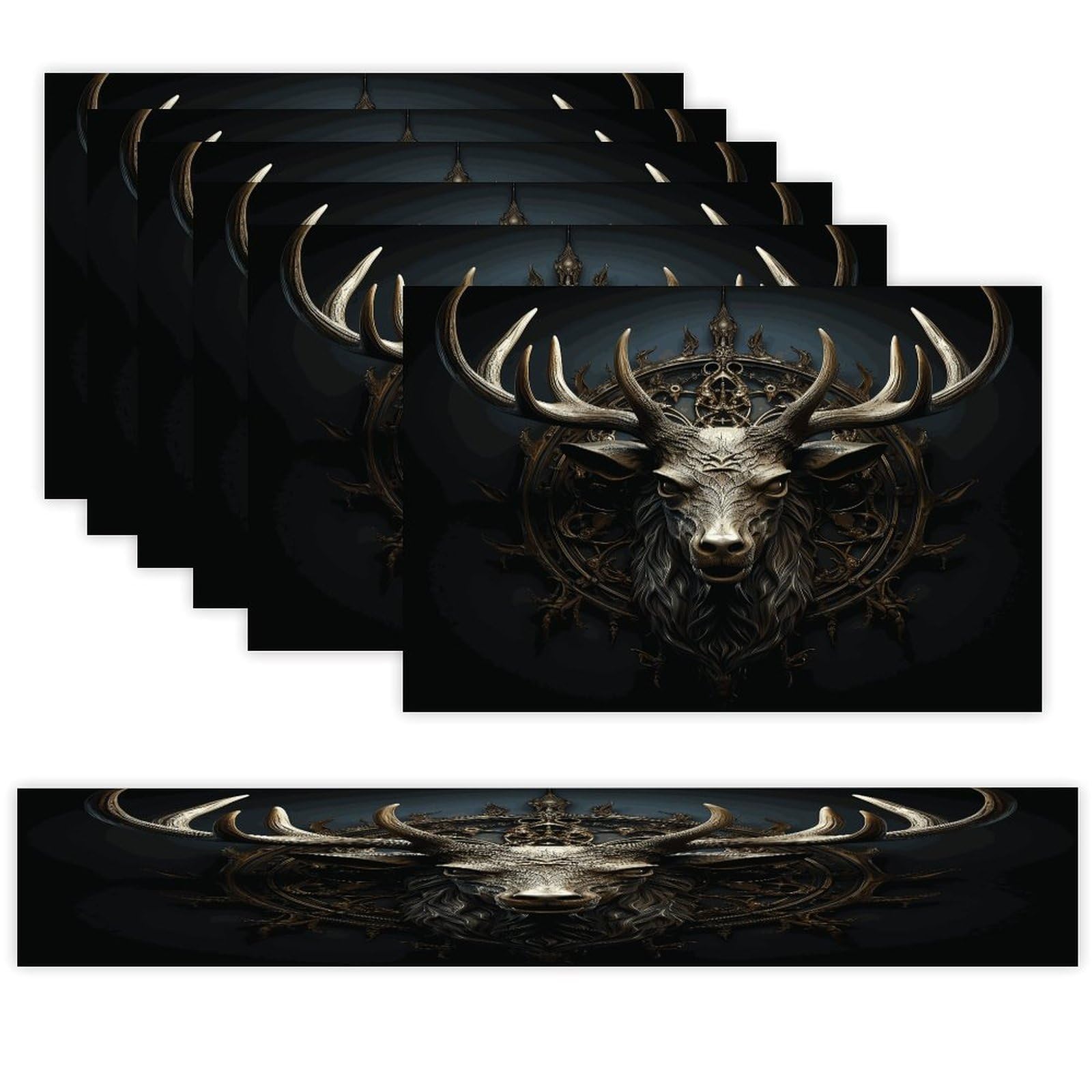 Antlers Table Runner and Placemats Set of 6 Wipe Clean Heat Resistant Table Mat with Table Runner Decorations Flax Linen Place Mat Set for Home Kitchen Party Supplies