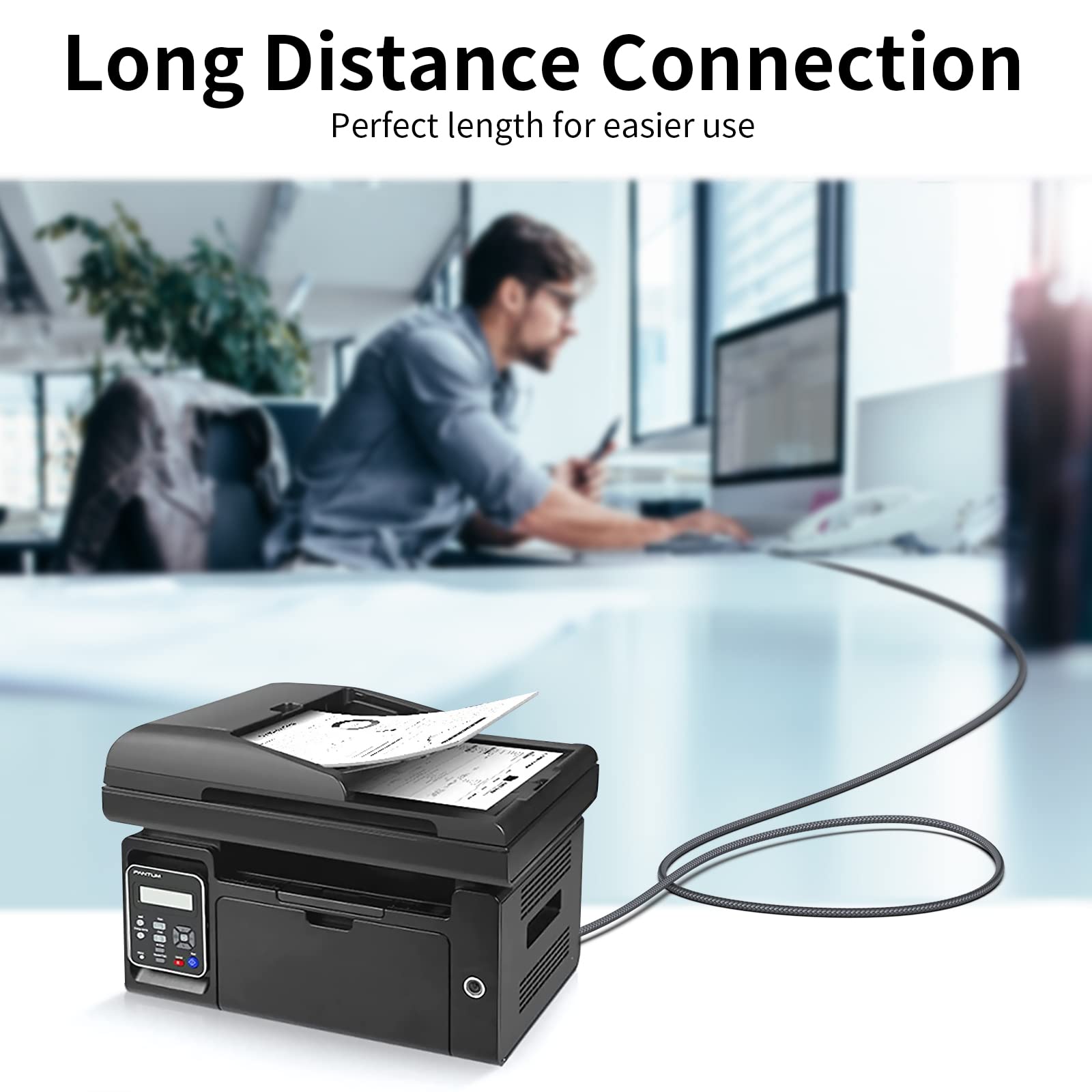 Meokse Cavo per stampante USB 2.0 da tipo A maschio a B maschio, ad alta velocità, compatibile con HP, Canon, Dell, Epson, Lexmark, Xerox, Samsung e altri
