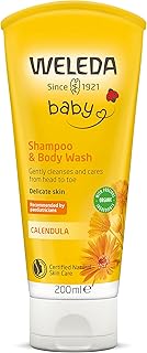 Baby Shampoo & Body Wash w. Calendula, Sensitive Kids Shampoo & Baby Bath Wash, Baby Face Wash & baby Shower Cream in One, by Weleda Baby Skincare - 200ml