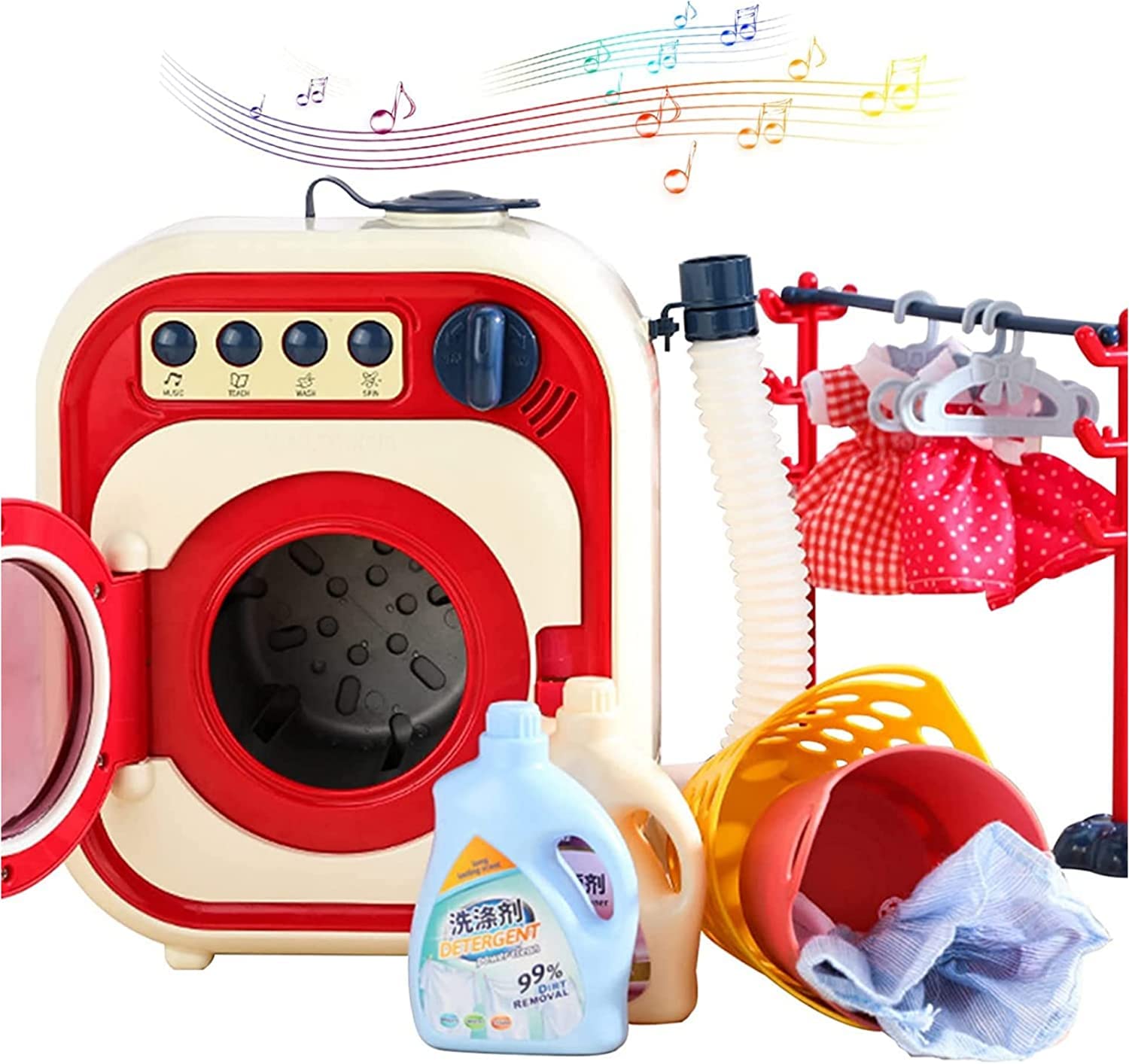 B&K Kids Pretend Play Washing Machine Set for Toddlers, Kids Cleaning Set Laundry Kit Dollhouse Furniture Household Playset Toys,Pretend Role Cleaning Housework Set for Boys Girls Ages 3+