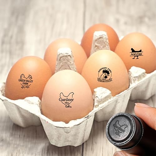CALLIE Sellos de huevos para huevos frescos personalizados con caja de metal, 4 opciones de color, sello de huevo personalizado con silueta de pollo