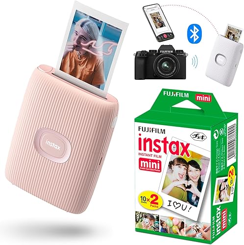 Fujifilm Fuji Instax Mini Link 2 Impresora rosa suave + FujiFilm Instax Mini Twin Film Pack - 20 disparos