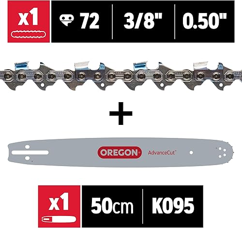 Miniatura 2 de Oregon 584271 Combo de barra guía de motosierra y cadena, longitud de la barra de repuesto PowerCut 20 pulgadas (50cm) con juego de cadena, paso de