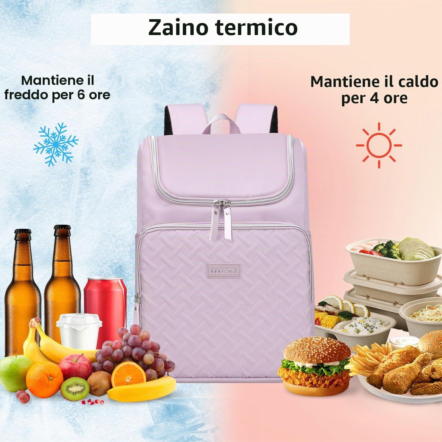 17L Zaino Termico Frigo Donna, Borsa Frigo Pranzo Ufficio Piccola, Borsa Zaino Termico Porta Pranzo Impermeabile per Viaggio Campeggio Spiaggia, Viola