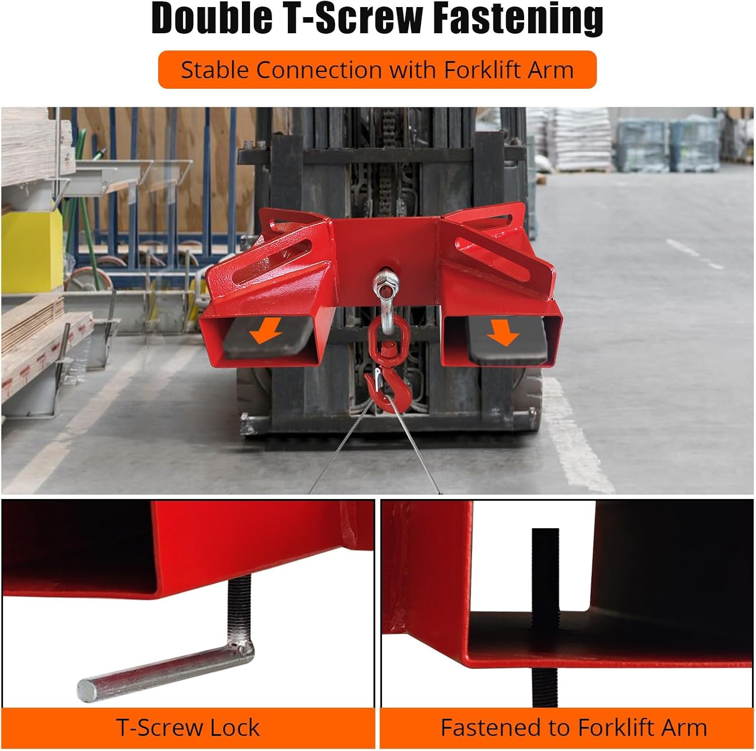 GarveeTech Universal Forklift Lifting Hook 6600 LBS Load Capacity, Forklift Lifting Hoist with Swivel Hook and 2 L-Screws for Fixation