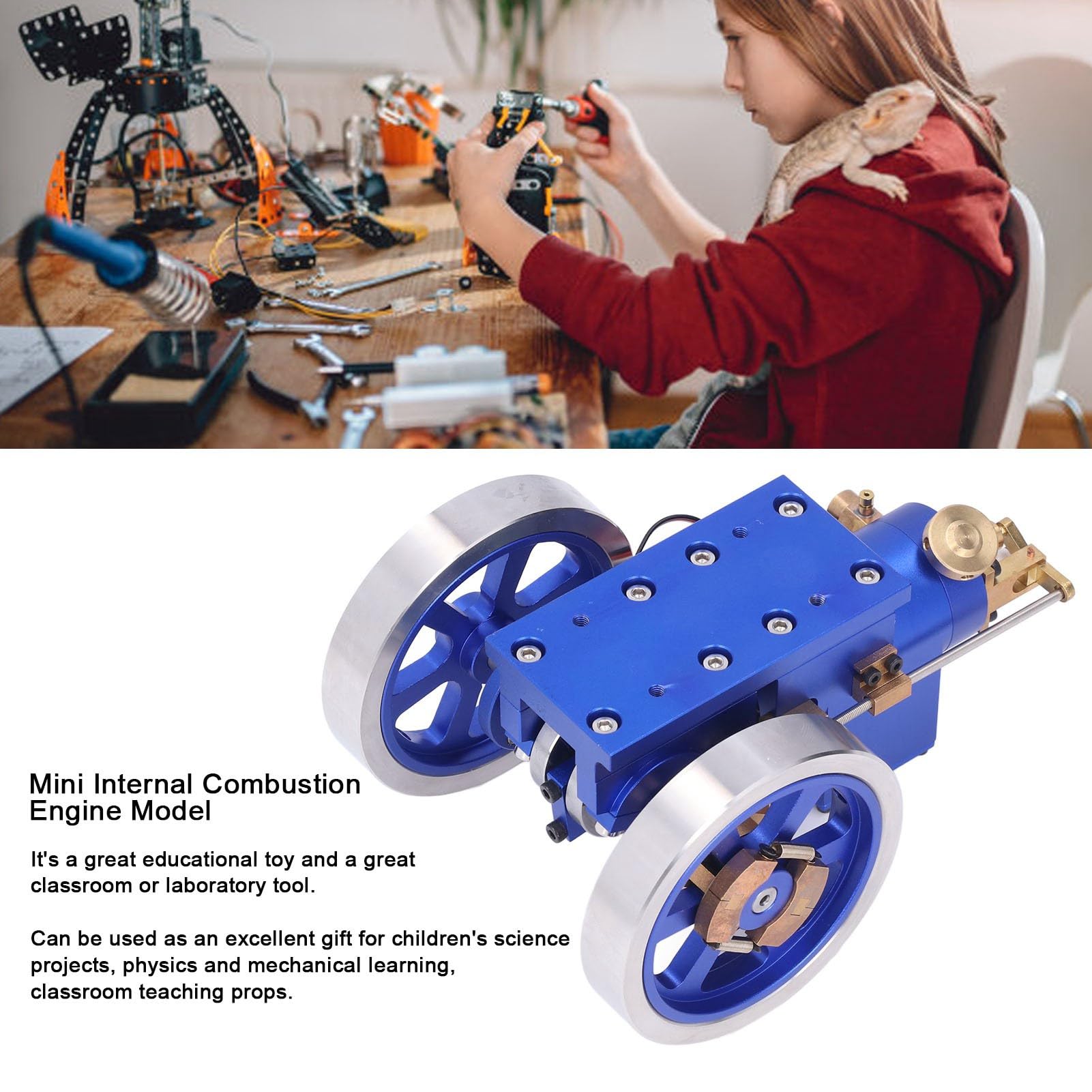 Fdit Model Silnika Spalinowego, Miniaturowy Silnik, Edukacyjna Zabawka | Konstrukcja ze stali nierdzewnej, Idealna na zajęcia z fizyki, Mechaniczna pomoc dydaktyczna