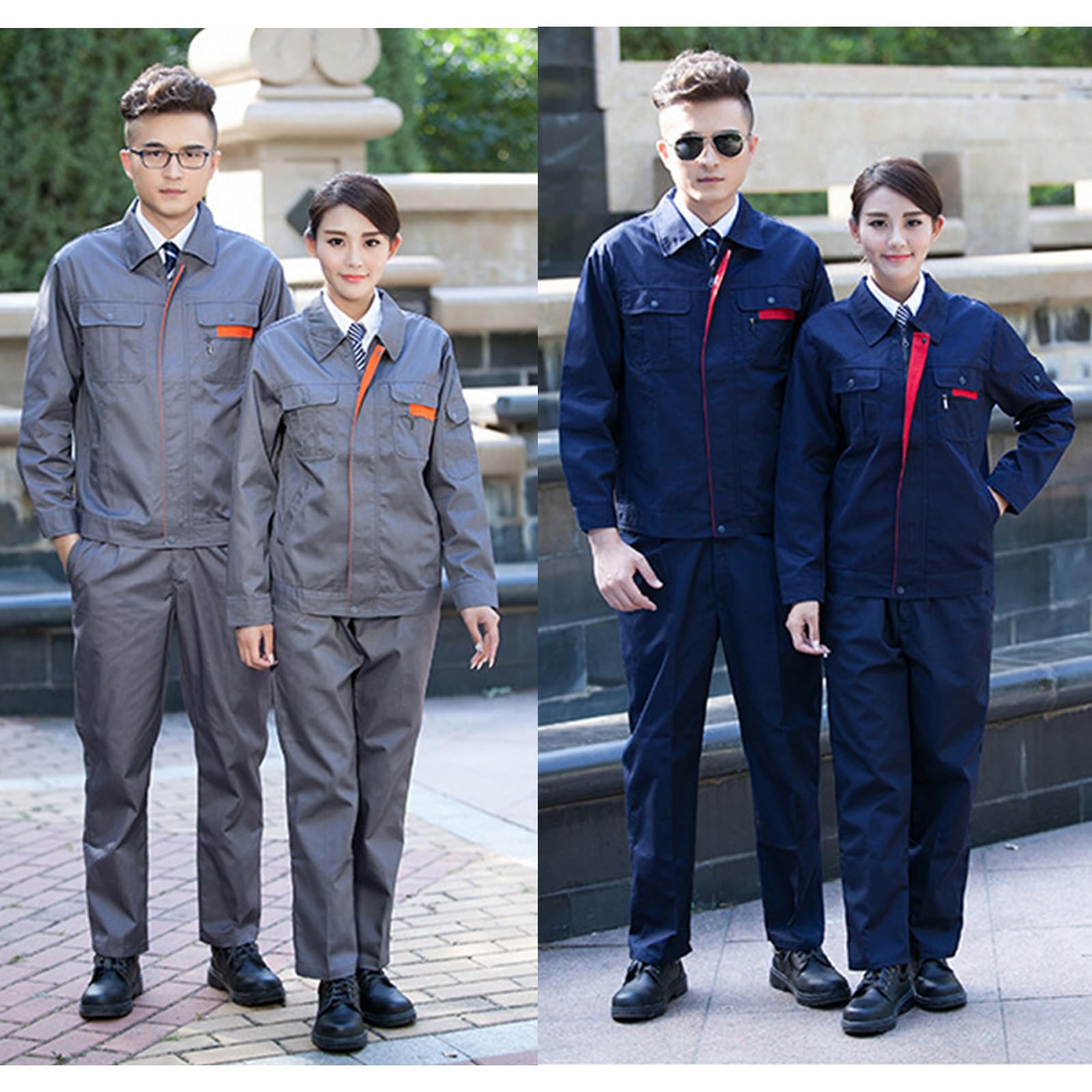 Zip-Front Overoles Para Hombres Mujeres Manga Larga Trabajo General Workwear Conjunto Chaqueta Y Pantalones Traje