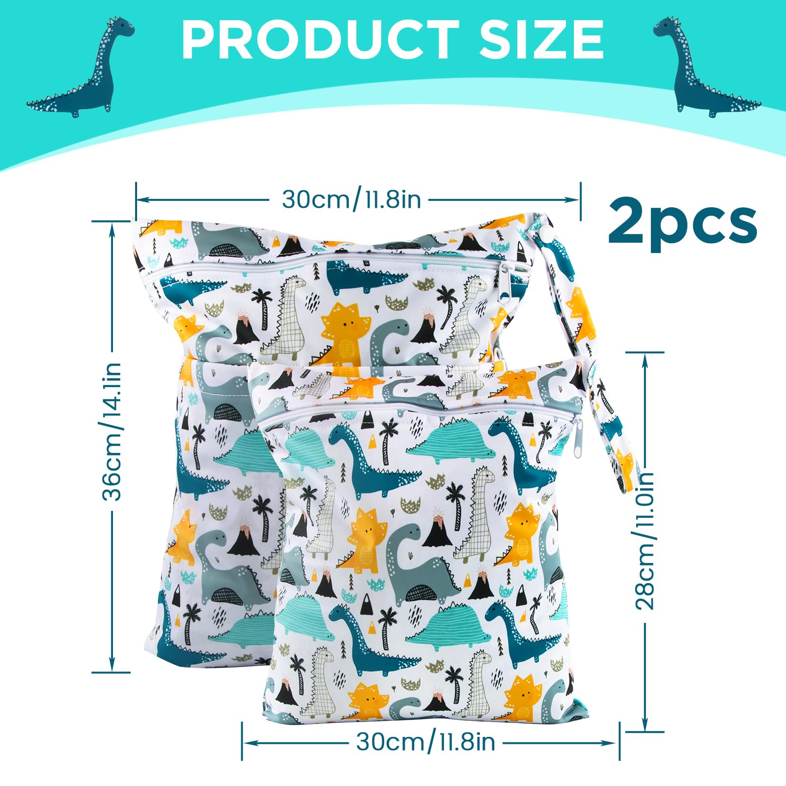Borsa per Pannolini Lavabili, 2 Pezzi Wet Bag Impermeabile con Cerniera, Riutilizzabile
