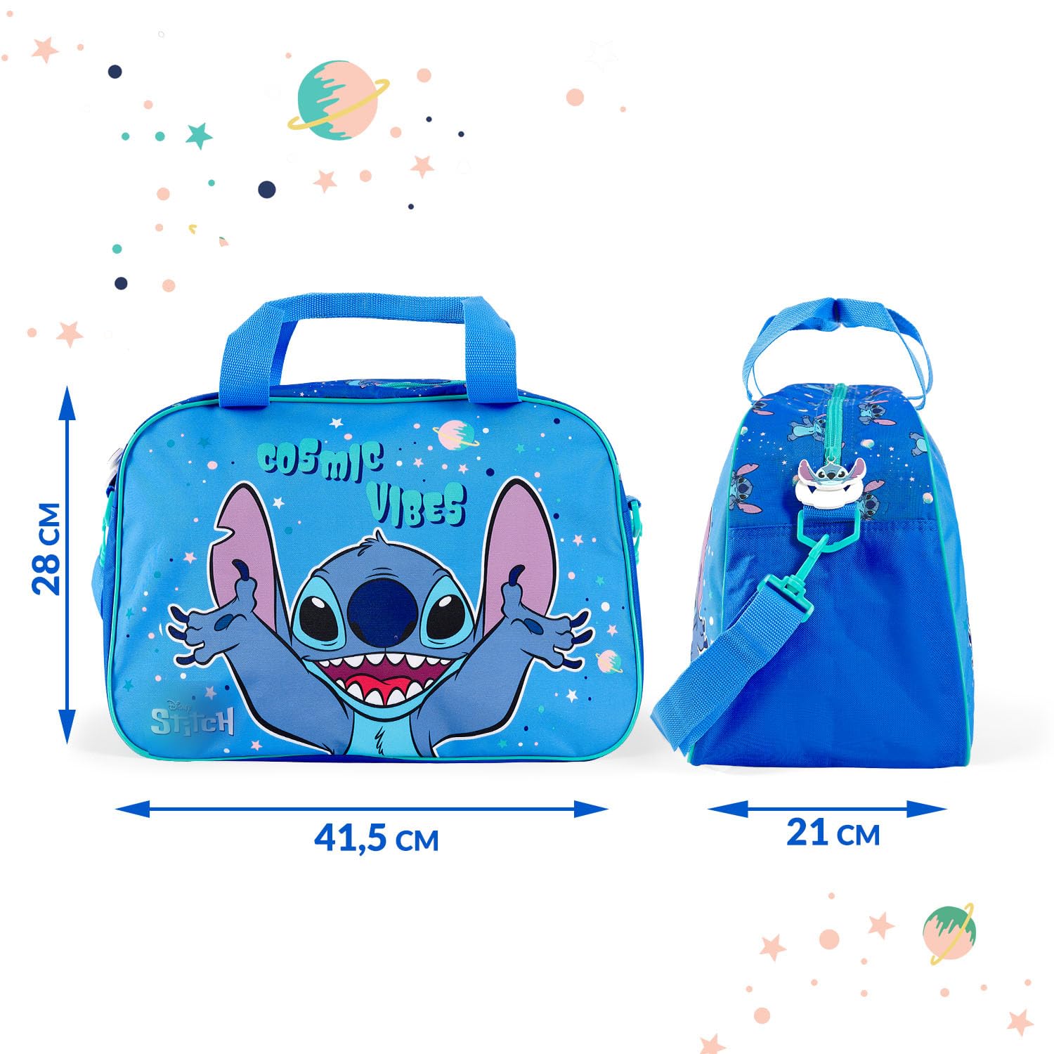PERLETTI Borsone da Viaggio Stitch Bambino Bambina - Borsa Palestra Bambini Sacca Sportiva Blu con Tracolla - Borsa Sport Travel Bag Bimbo Bimba Asilo Elementari Capiente - Dimensioni 28x41,5x21cm