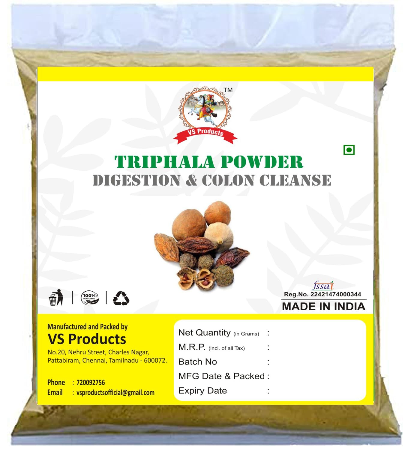 VS Products Triphala Churna Powder, 100g, Amla, Baheda, Haritaki Powder, 100g, (pack of 1 x 100g) (B09GG2S3Y7) Amazon Price History, Amazon Price Tracker