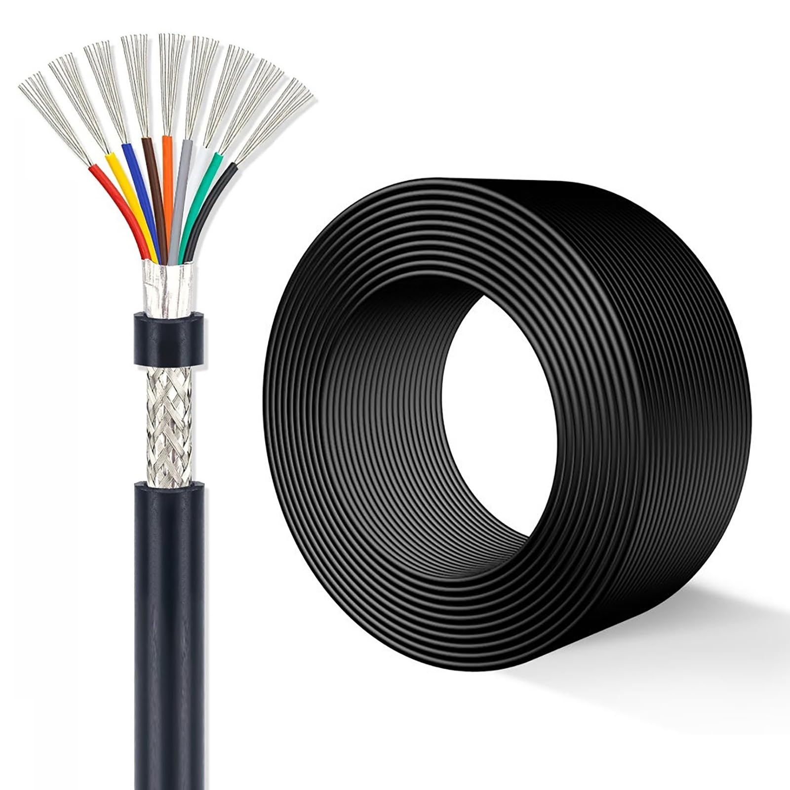16–28 AWG, 9-adriges Geschirmtes Kabel, 10M-100M Anschlusskabel – Verzinntes Kupfer, PVC-Mantel, UL-zertifizierte Niederspannung(100ft,9C-28AWG)