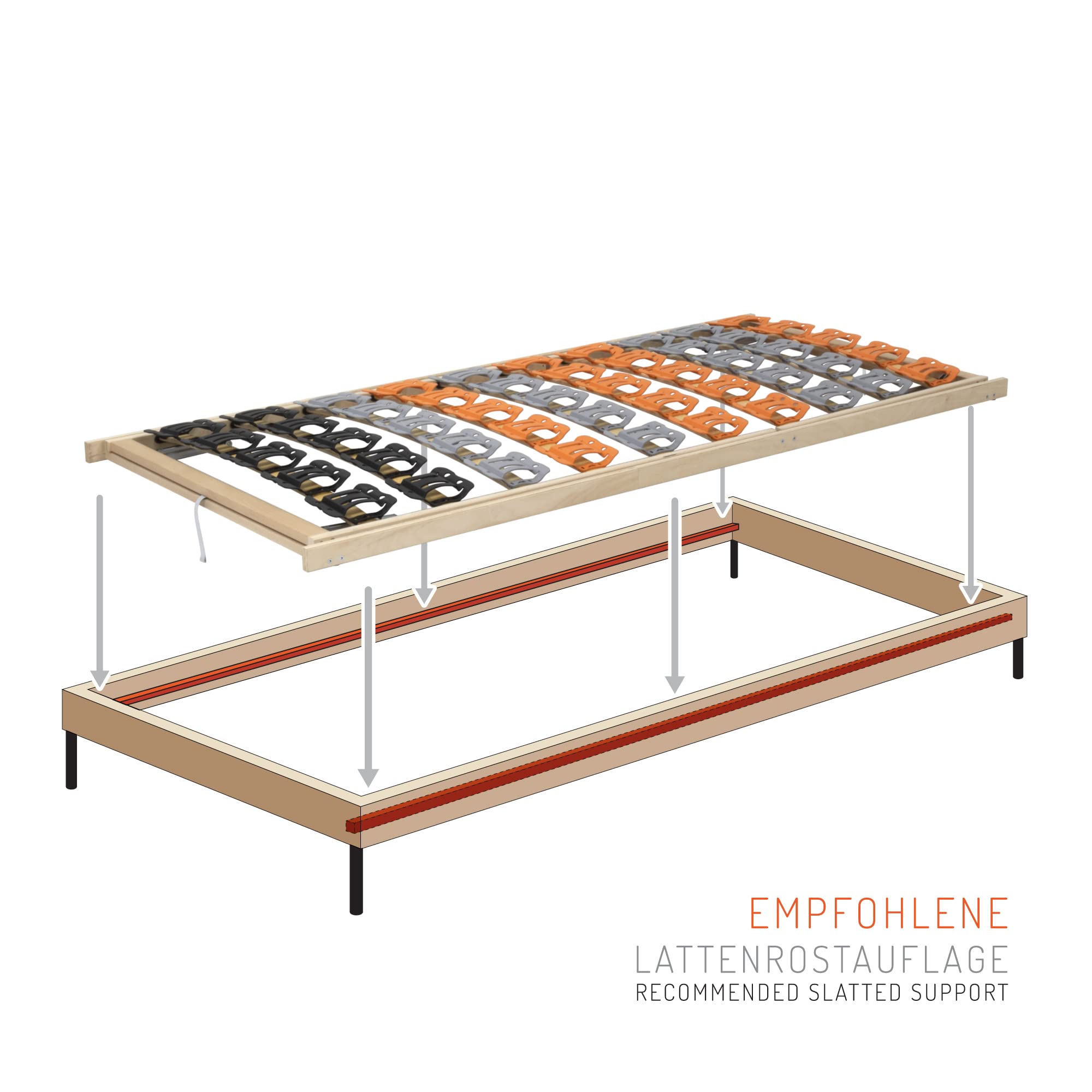 i-flair 7-Zonen Lattenrost TFlex50KF 120x200 cm Teller Lattenrahmen Hergestellt in der EU - mit Kopf- und Fußverstellung