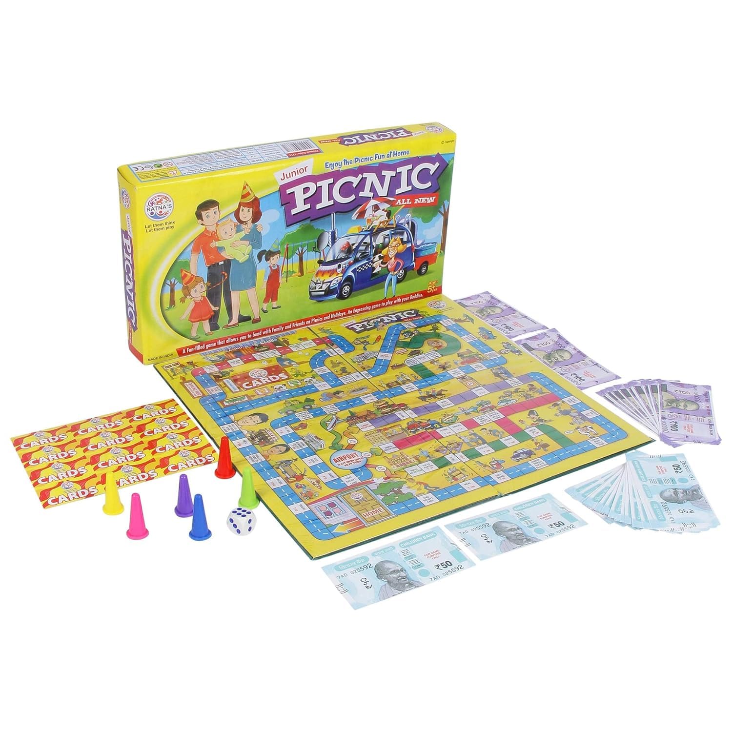 Picnic Junior Board Game for Family, with Pegs, Dice, Cards and Game Money, Educational Games Toy for Kids (Multicolor)-image-1