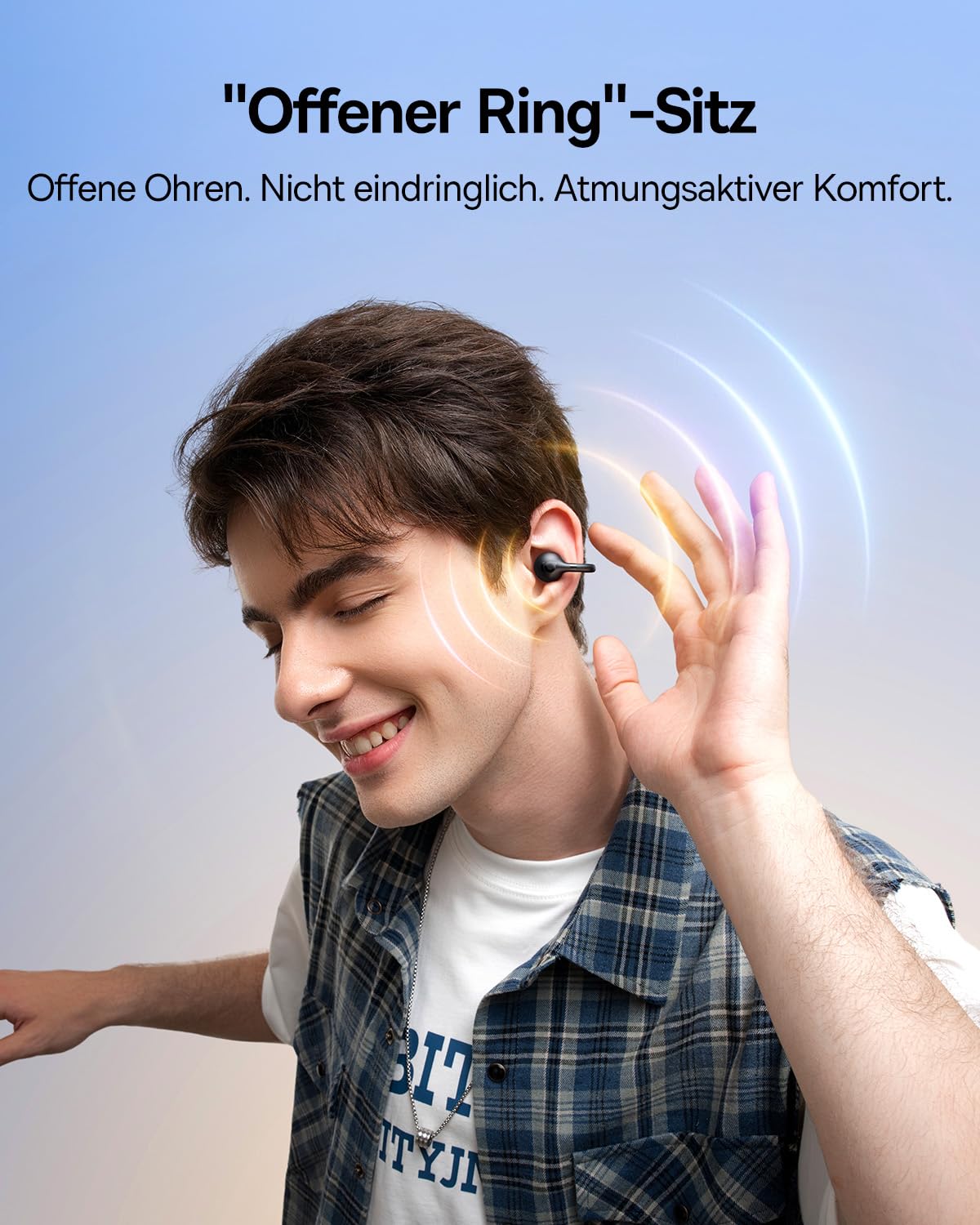 Baseus BC1 Open Ear Kopfhörer, Ohrclip mit Beeindruckender Klang, Adaptiver Bassverstärkung, Bluetooth 6.0, Geräuschunterdrückung bei Anrufen, IP55, 38H Akk, Leicht Buds - Interstellar Schwarz