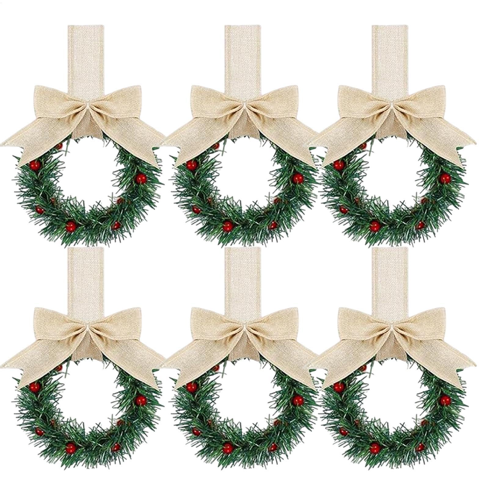 Coronas de silla con lazos y bayas, corona de Navidad roja, coronas de gabinete para cocina, 6 coronas pequeñas, corona de puerta, corona artificial para puerta delantera con bayas y lazos, decoración