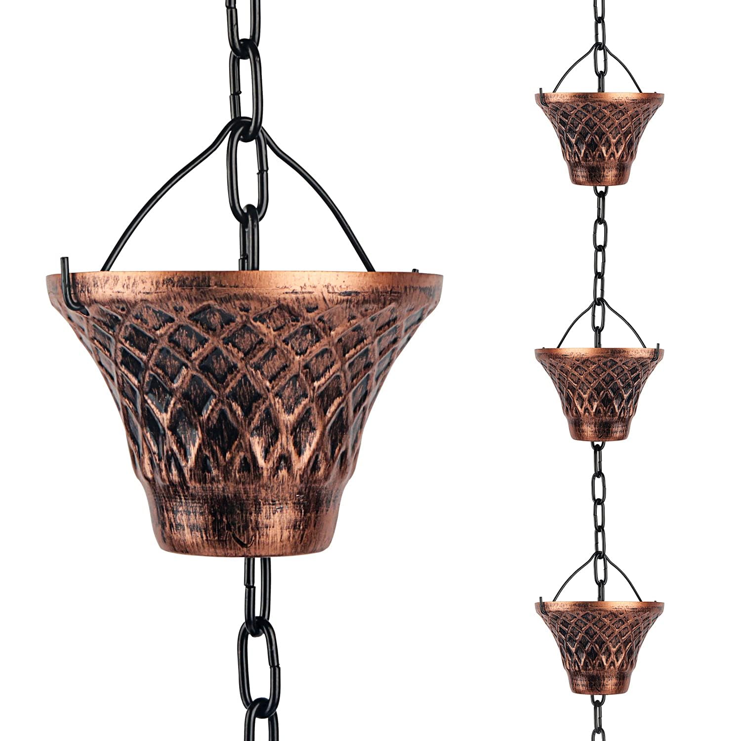 Catene da pioggia per pluviali in rame, ricambio decorativo da giardino, deviatore per acqua piovana per esterni, decorazione per la casa, lunghezza 2,5 m