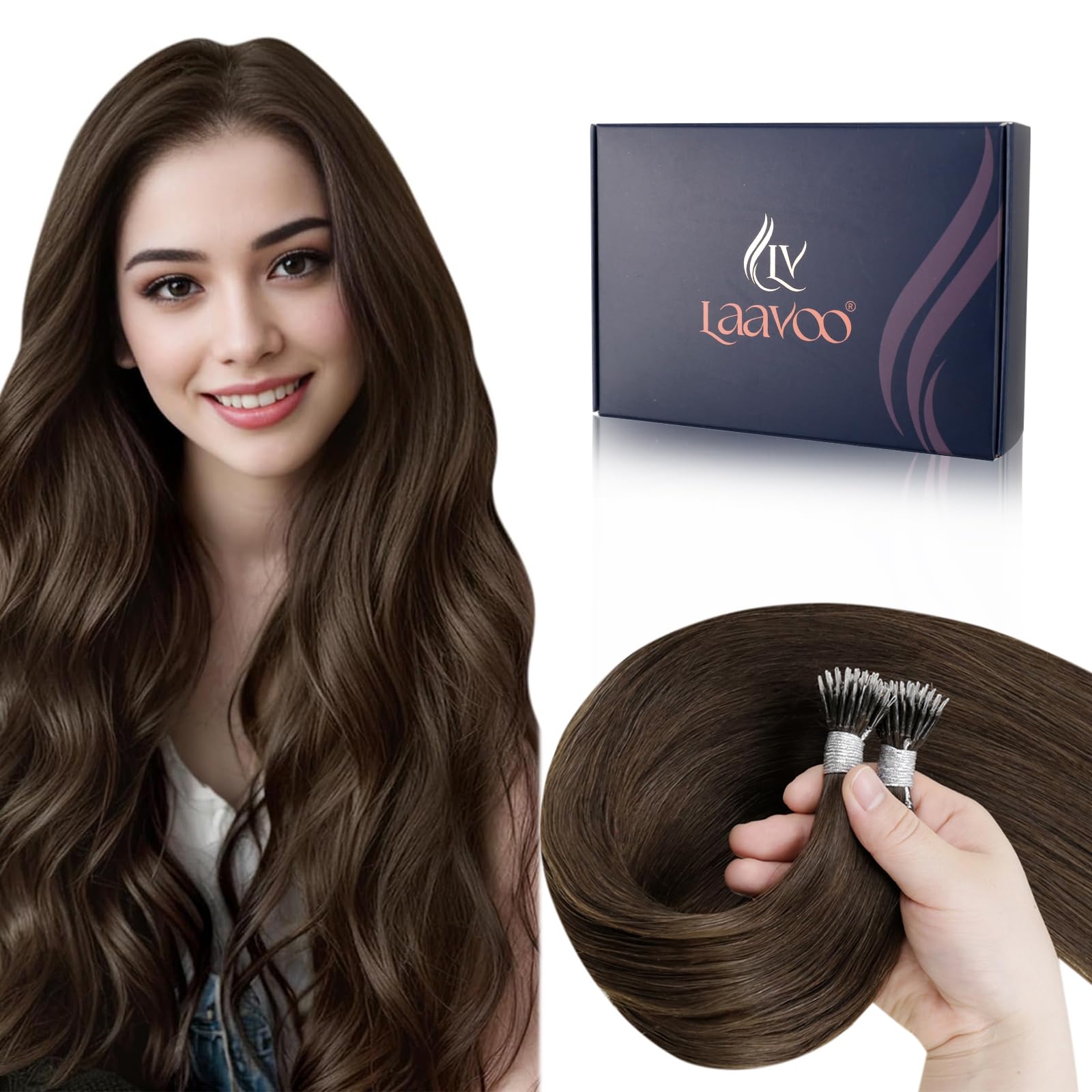 LaaVoo Nano Hair Extensions Real Human Hair Blonde Nano Beads Hair Extensions Platinum Blonde Invisible Nano Ring Straight Remy Hair 50g 50s 14 Inch #60 — view 10