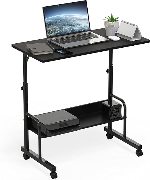 SHW 30" to 40" Height Adjustable Mobile Standing Desk Laptop Workstation for Walking Pad Treadmill, Black