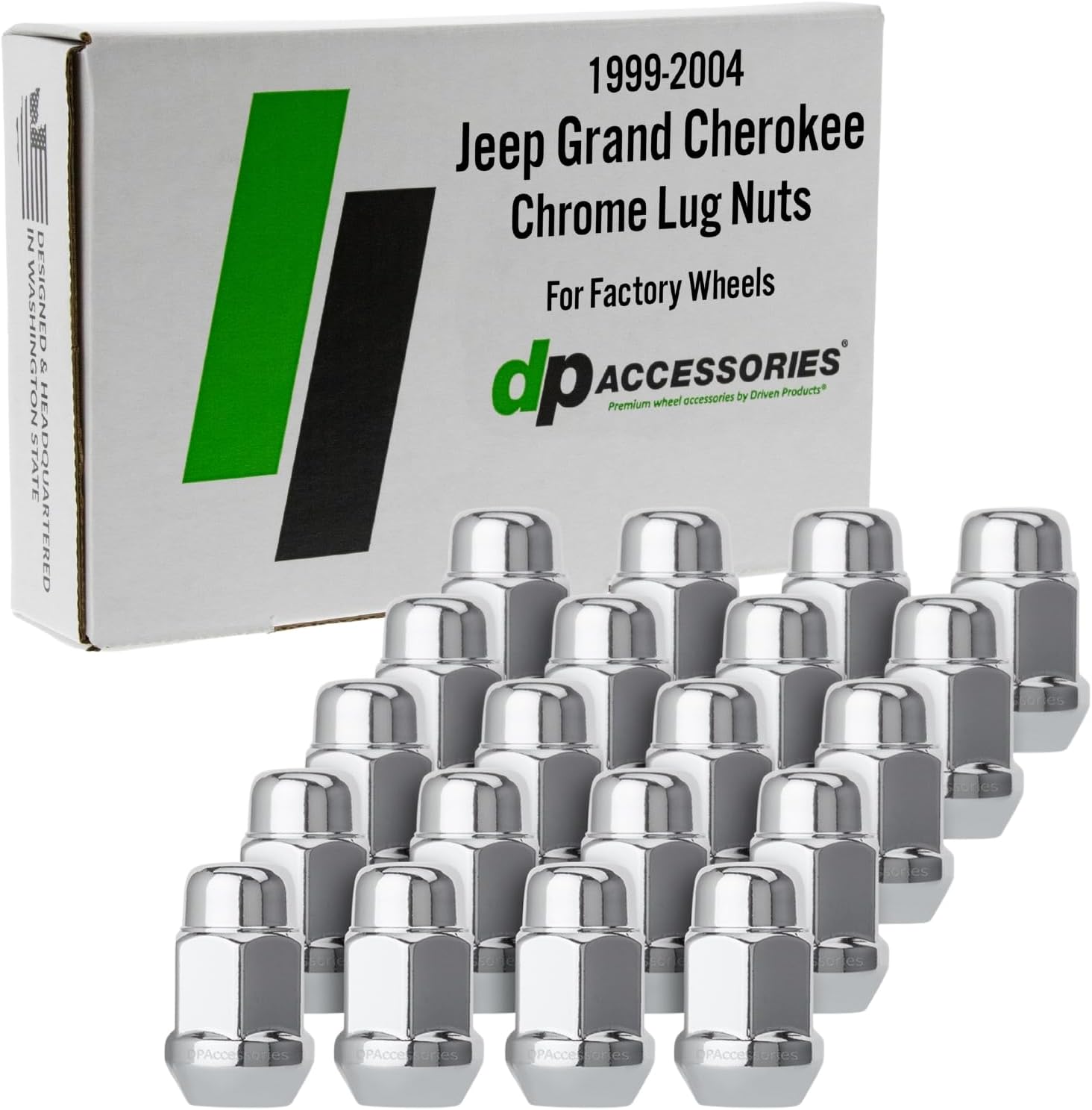 DPAccessories Lug Nuts Compatible with 1999-2004 Jeep Grand Cherokee | Chrome OEM Style | Factory Aluminum Wheels Only | Set of 20 Wheel Nuts | DGCH02F-CH/1