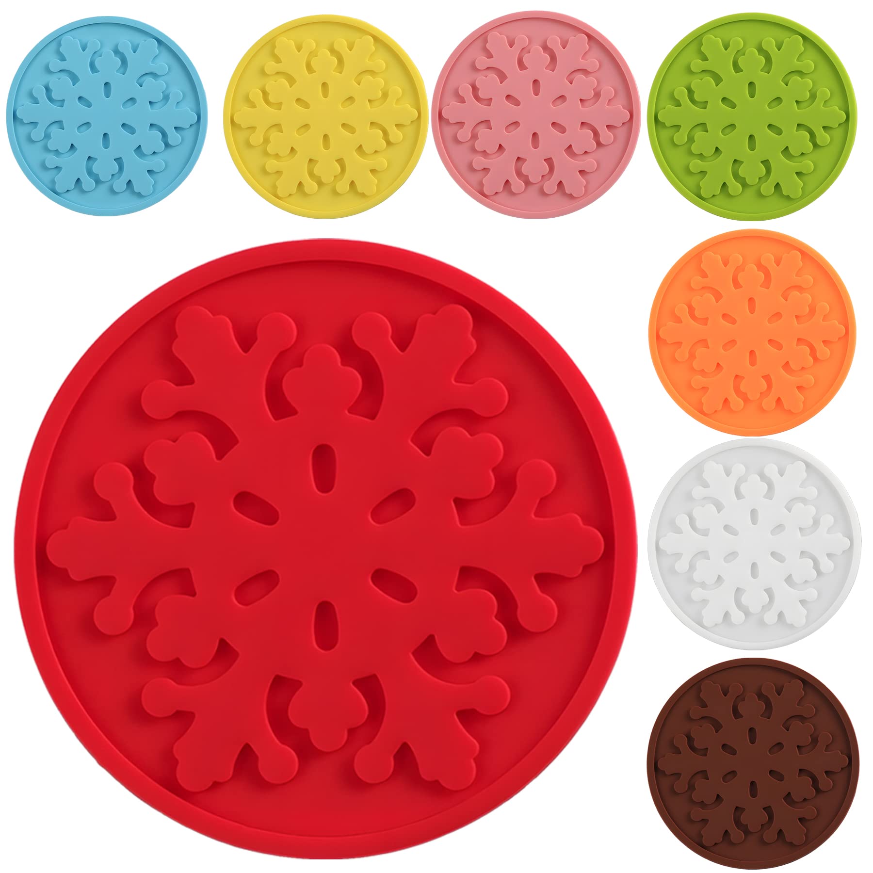 Coasters for Drinks Set of 8, Colorful Silicone with Grooved Pattern Snowflake