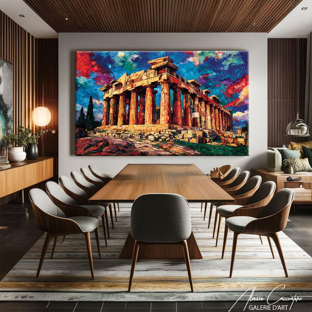 Alessio Cacciatore Quadro architettura greca antica - Decorazione da parete storica - Cornice con stampa Partenone Atene - arte da parete classica - Idee Deco per ufficio professionale (40 x 30 cm)