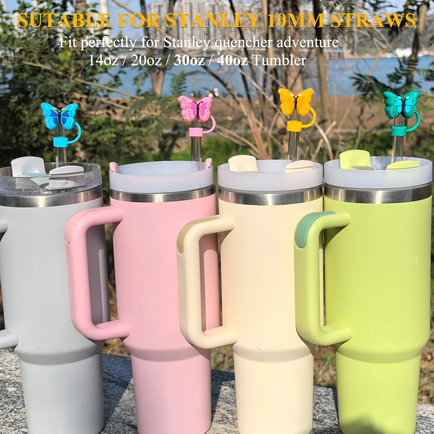 Butterfly Straw Toppers - 4PCs Silicone Straw Cover Cap Compatible with Stanley Cup Cute Straws Accessories for 30 40 Oz Tumblers - Image 2