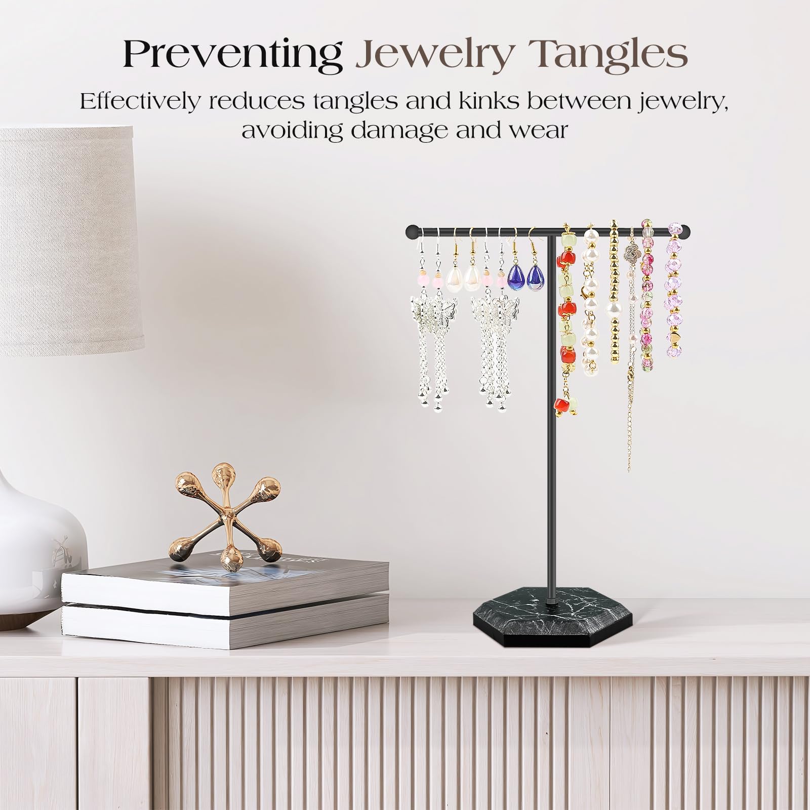 eggigi Jewelry Organizer Tower, T-bar Necklace Holder, Metal Jewelry Organizer for Bracelets, Necklaces, Earrings, Rings and Watches (black+black)