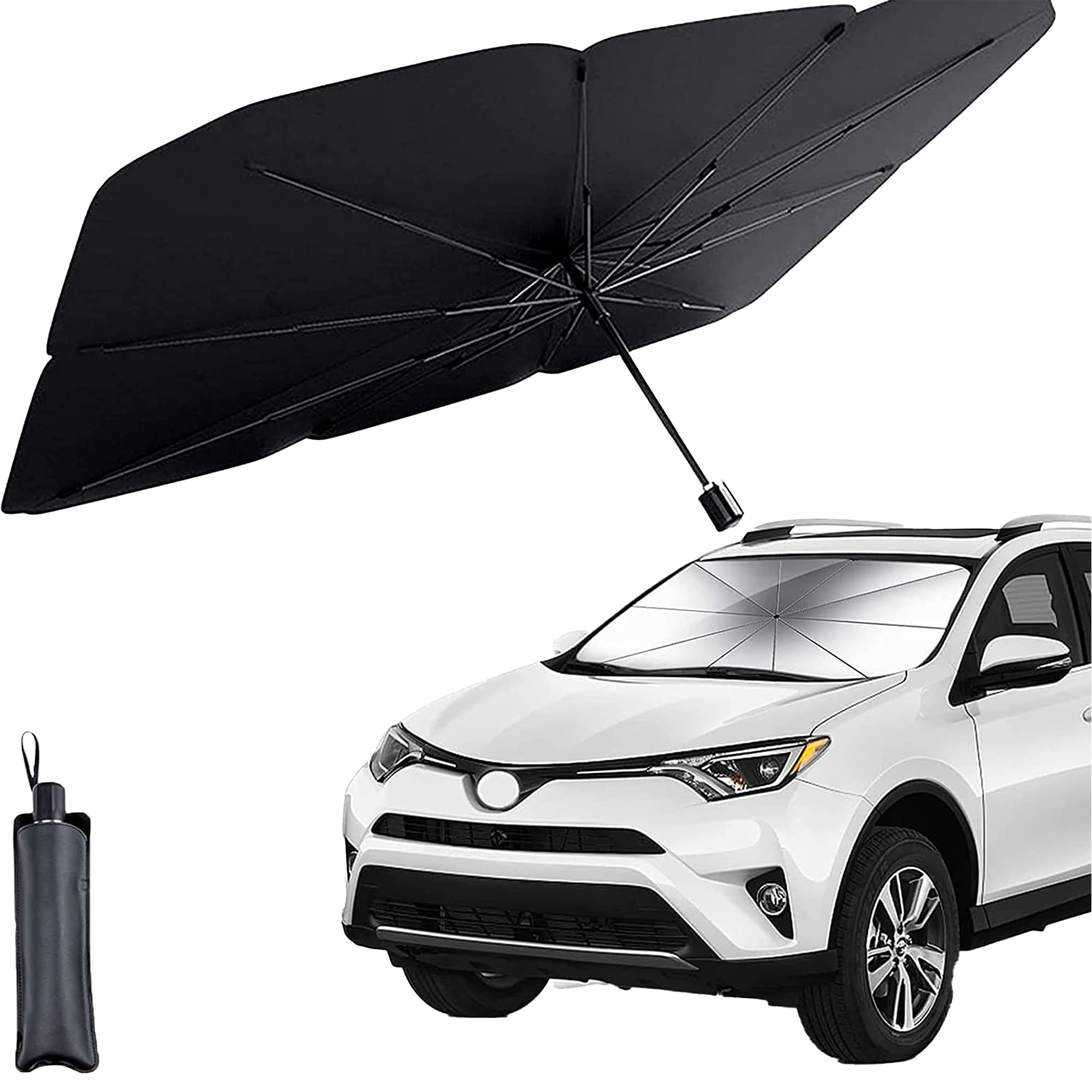 Parasol Coche Paraguas Parasol Coche Delantero, Plegable Protege del Sol, Fácil de Guardar, Mantiene Coche Fresco, Adaptable a la mayoría de Coches (150 X 85 CM Extra Grande)