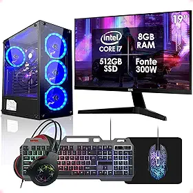 PC Gamer Completo Intel Core i7 8GB SSD 512GB Monitor 19" Fonte 300W Kit Gamer Strong Tech