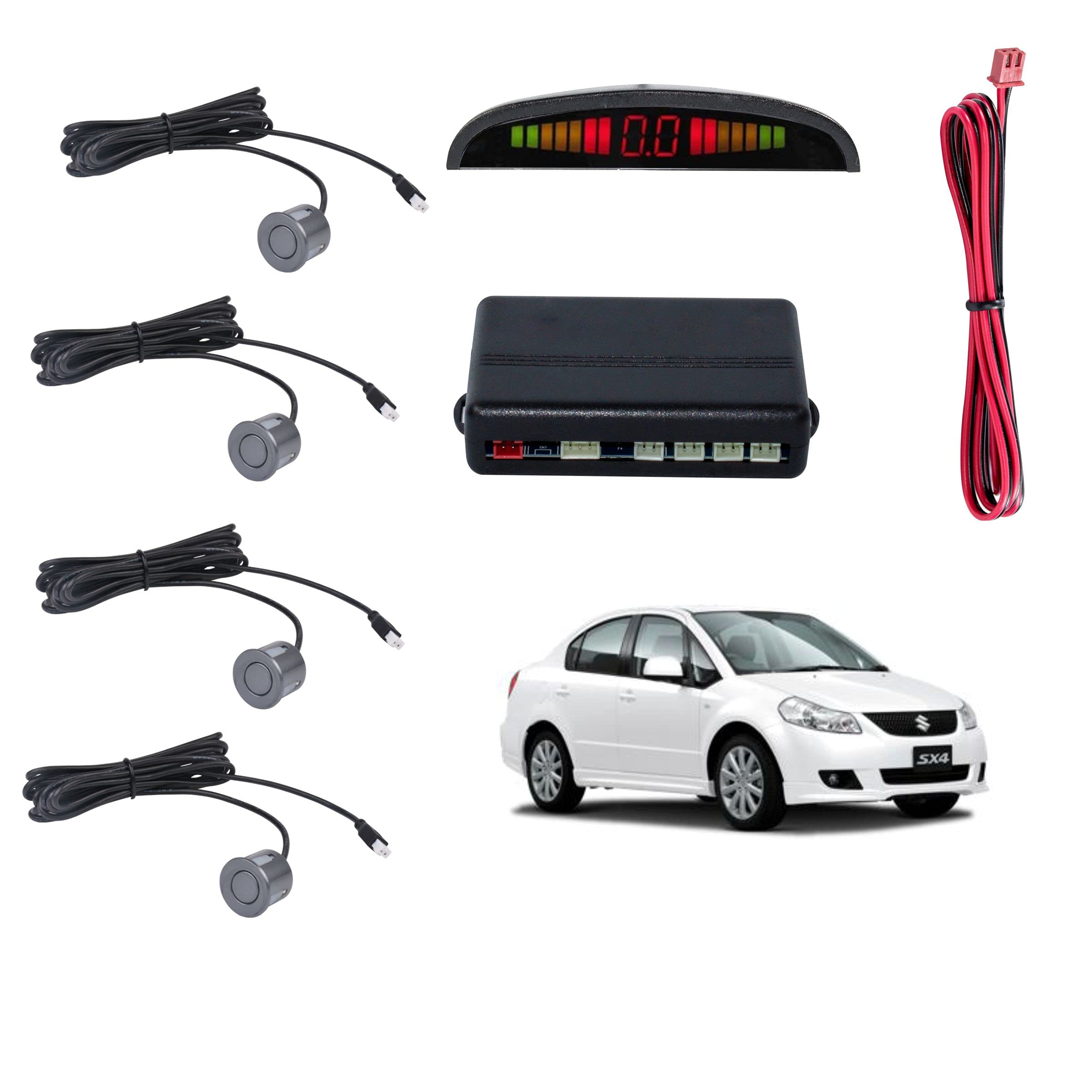 Car Reverse Parking Sensor with LED Display 4 Sensor Reverse Parking Auto Radar Detectors For Maruti Suzuki Sx4 (Silver)-picture-18