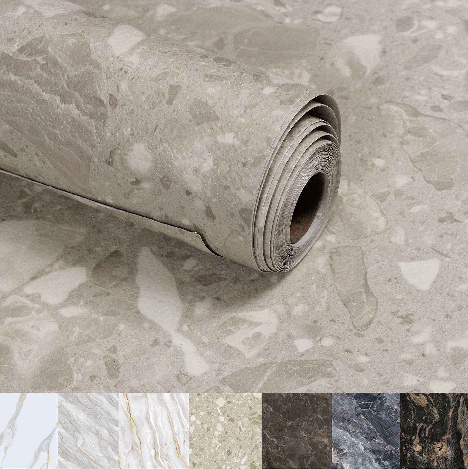 Marble Contact Paper for Countertops Cover - 24"x197" Matte Beige Terrazzo Wallpaper Peel and Stick - Removable Self Adhesive Thick Granite Vinyl Film Roll