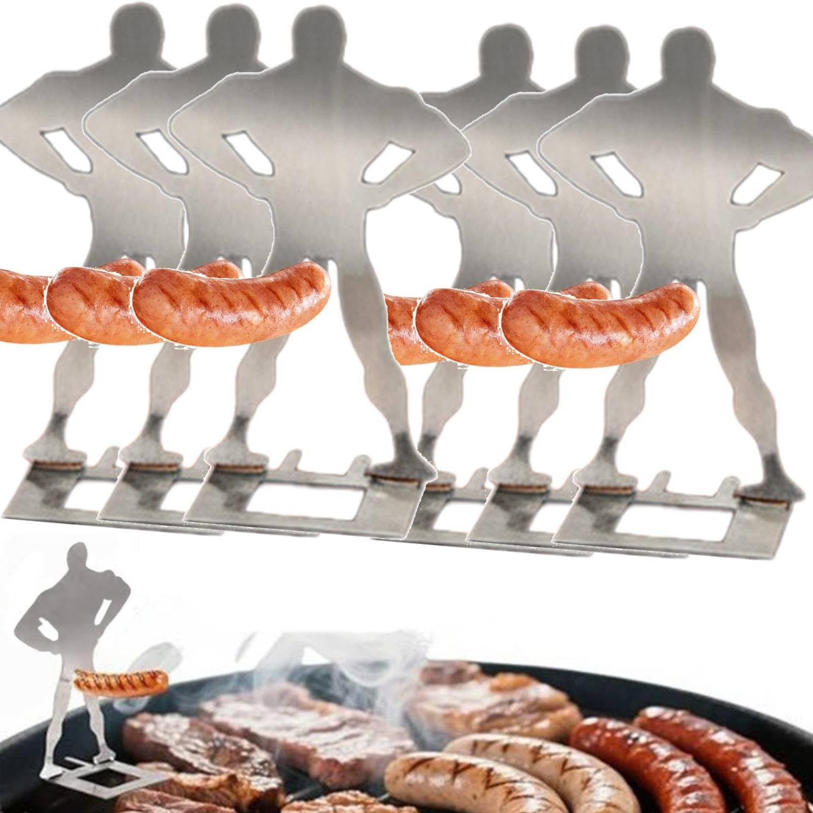 Funny Sausage Roaster, Hot Dog Grill Holder Man, Stainless Steel BBQ Sausage Holder, Novelty Standing Tool for Camping Outdoor Picnic Garden, Novelty BBQ Gadgets Gifts for Men (6PCS)