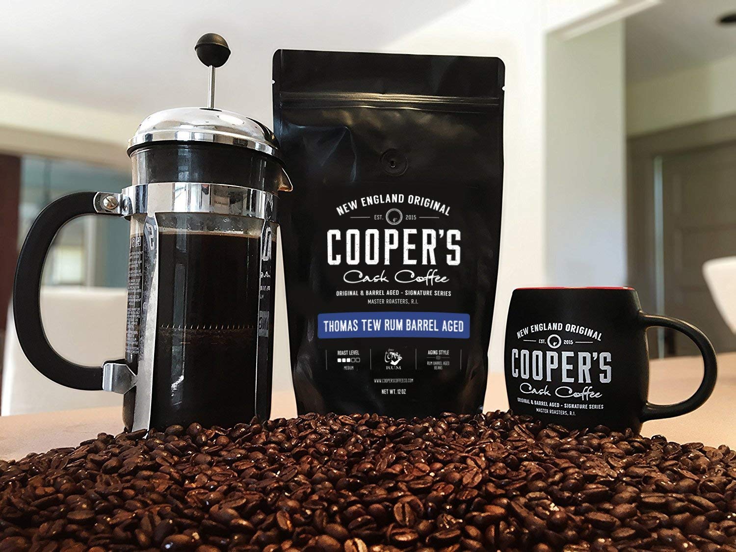 Rwanda Rum Barrel Aged Coffee - Ground 12oz and Bourbon & Whiskey Barrel Aged Coffee - Ground - 4 Bag Coffee Set 16oz