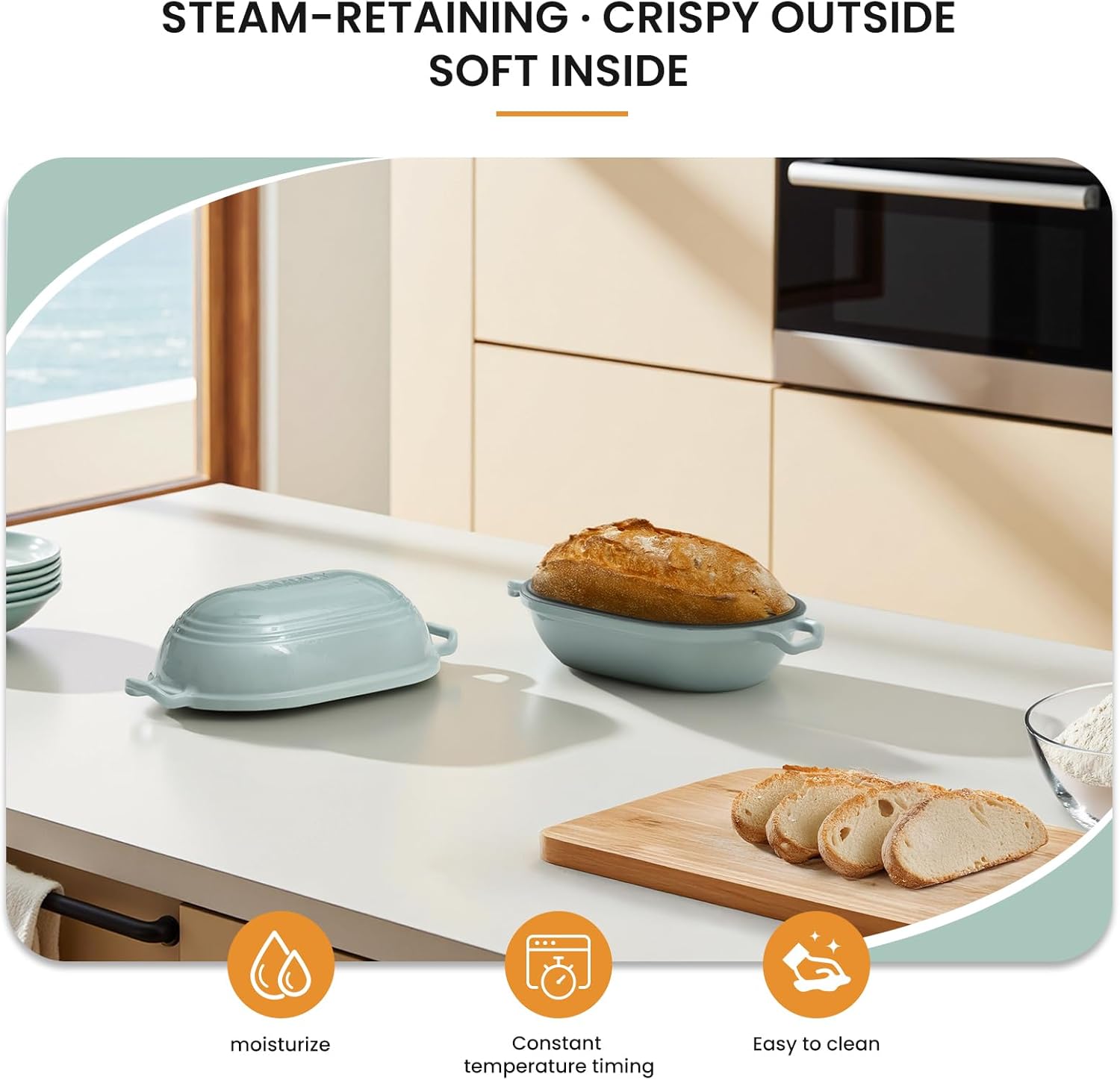 Enameled Cast Iron Dutch Oven for Sourdough Bread Baking,9 x 5-4/5 Inch Oval Cast Iron Bread Pan with Lid,Dutch Oven for Homemade Sourdough Baking,2.8QT Meatloaf Pan,Oven Safe - Image 5