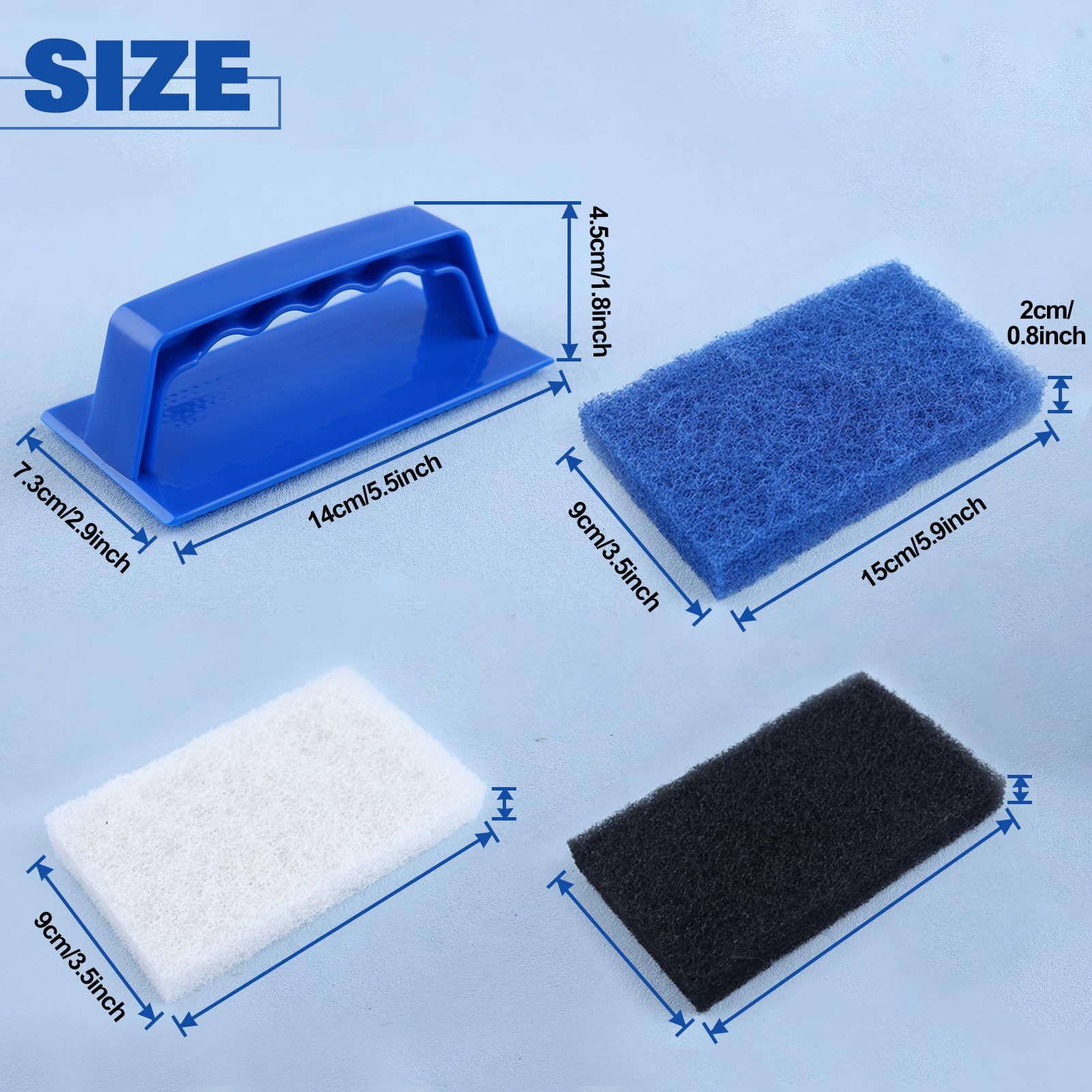 LEONTOOL Handled Bath Scrubber Set 3 Pcs Non-Scratch Bathroom Scrubbing Pads with 1 Pc Handle, Reusable Cleaning Sponge Scrub Brush for Cleaning Shower Tile Bathtube Sink Spas Tubs Swimming Pool Step