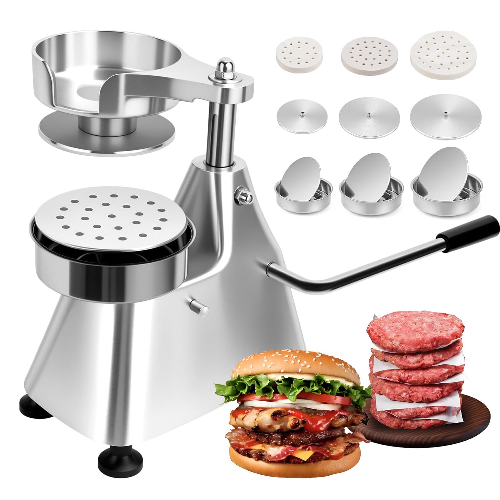 Kommerzielle 3-in-1 Hamburgerpresse Patty Maker, 4/5/6 Zoll Edelstahl Burger Smasher mit 1200 Stück Patty Papers für Rind, Schwein, Huhn