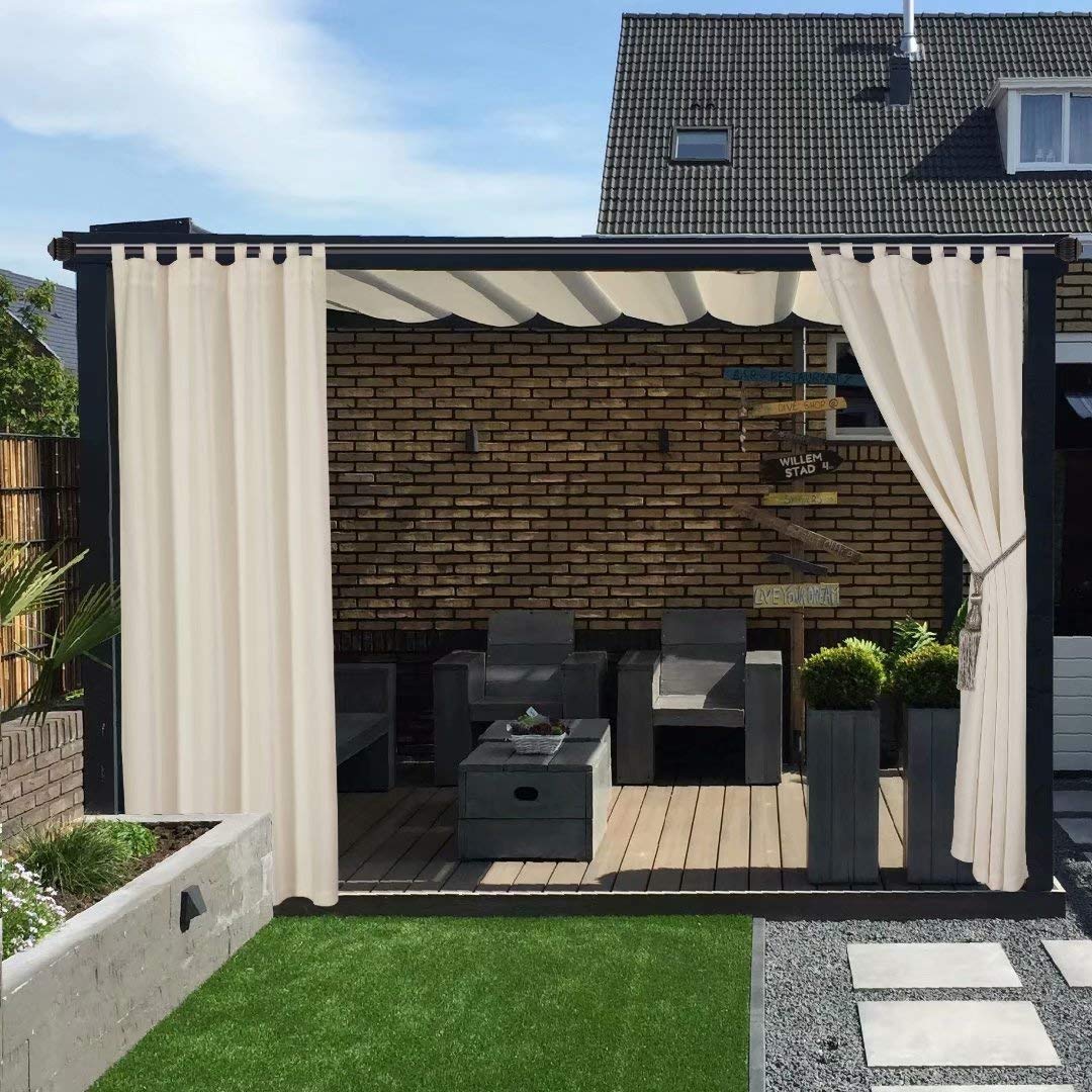 LORDTEX wasserdichte Vorhänge für Innen- und Außenbereich für Terrasse, wärmeisoliert, sonnenblockierend, abnehmbare Klebestreifen, Verdunkelungsvorhänge für Schlafzimmer, Veranda, Pergola, Cabana,