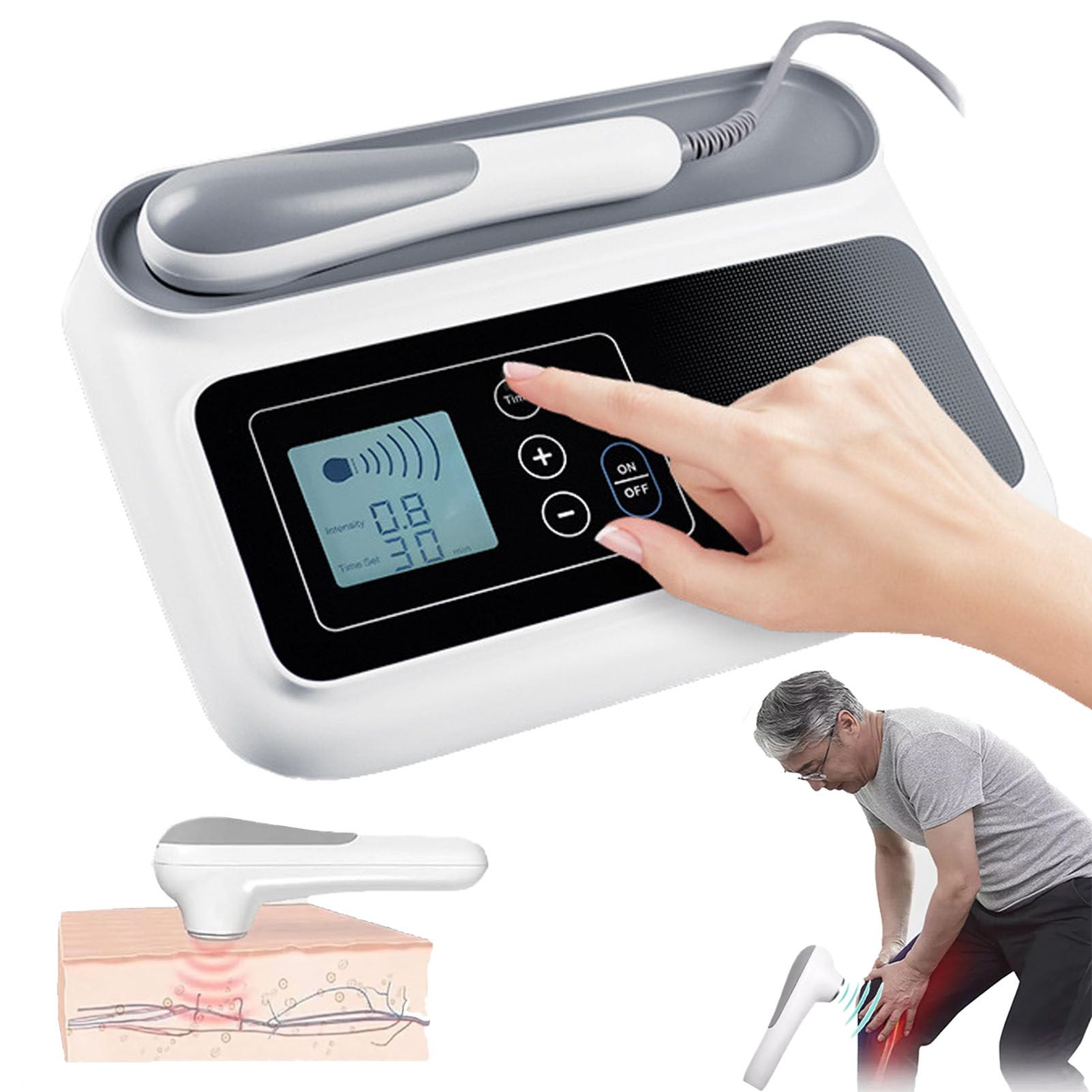 YMLUKzun Ultrasound Therapy Machine, Ultrasonic Physiotherapy Massager Device, LCD Screen Display, for Pain Relief Muscle Healing Body Massager Home Use, No Side Effects B