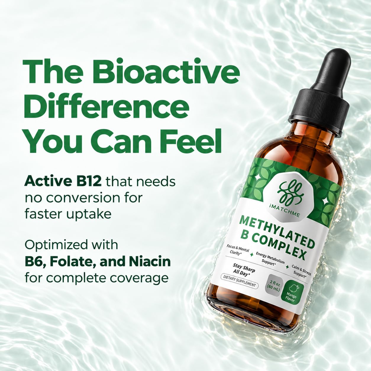 Methylated B Complex Liquid Drops,B12 Vitamins 5000 mcg & Folate,2 Fl OZ — Amazon image 4