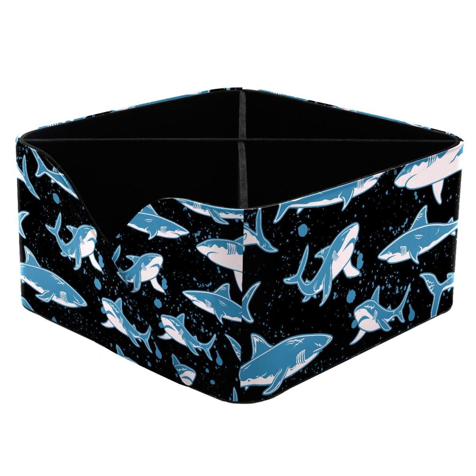 KengjuTesu Sharks Pattern Desktop Organizer Pen Holder, Rectangular Pencil Cup for Office, Study and Makeup Stations