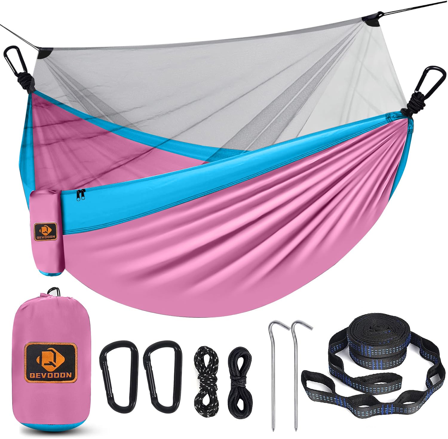 Camping Hammock with Mosquito Net, Lightweight Nylon Portable Hammock with 10ft Tree Straps,Hammocks for Travel Hiking Backpacking Beach Patio