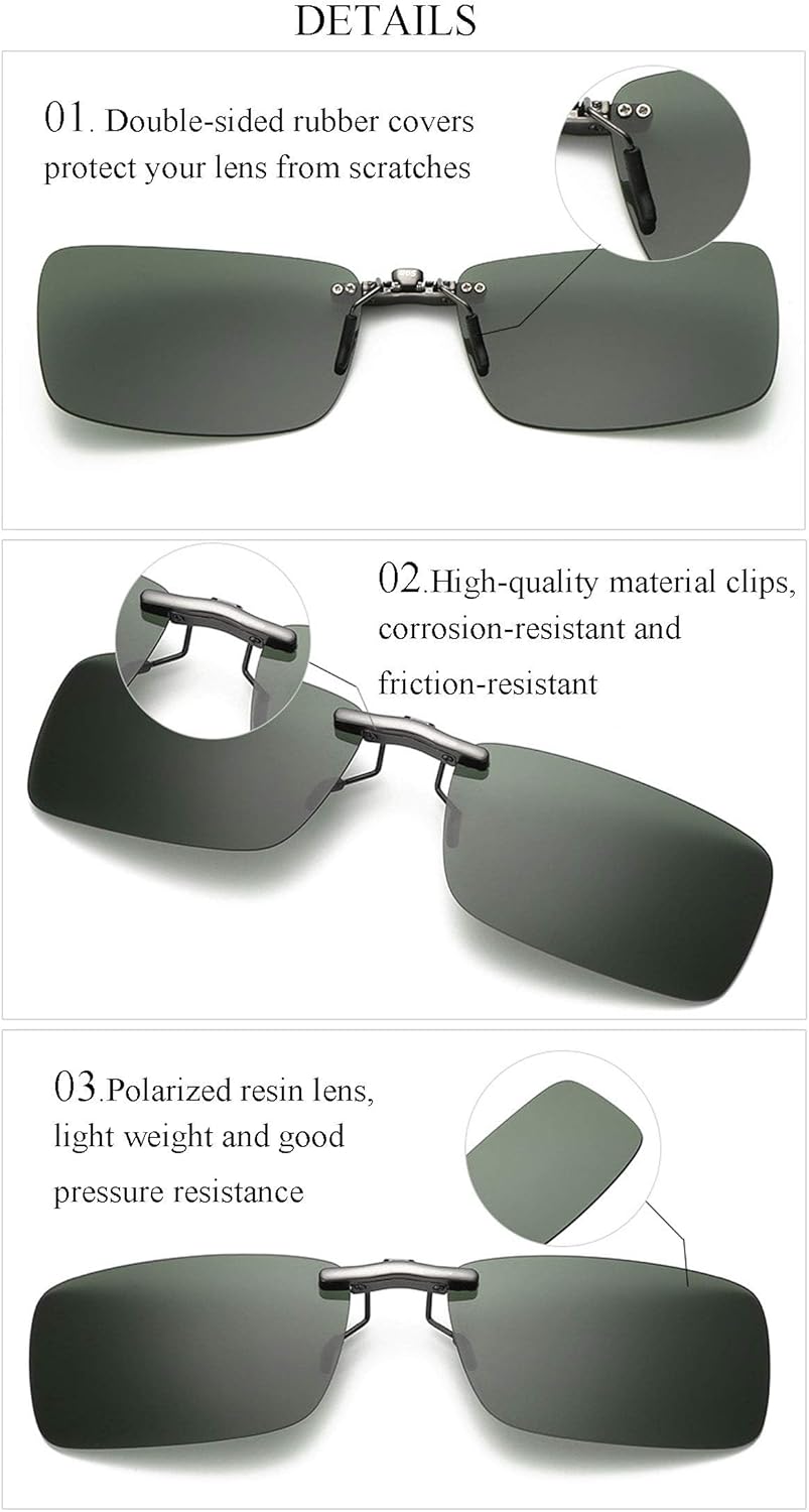 Polarized Clip On Sunglasses Anti Glare UV400 Non-flip Clip-on Sunglasses over Prescription Glasses - Image 3