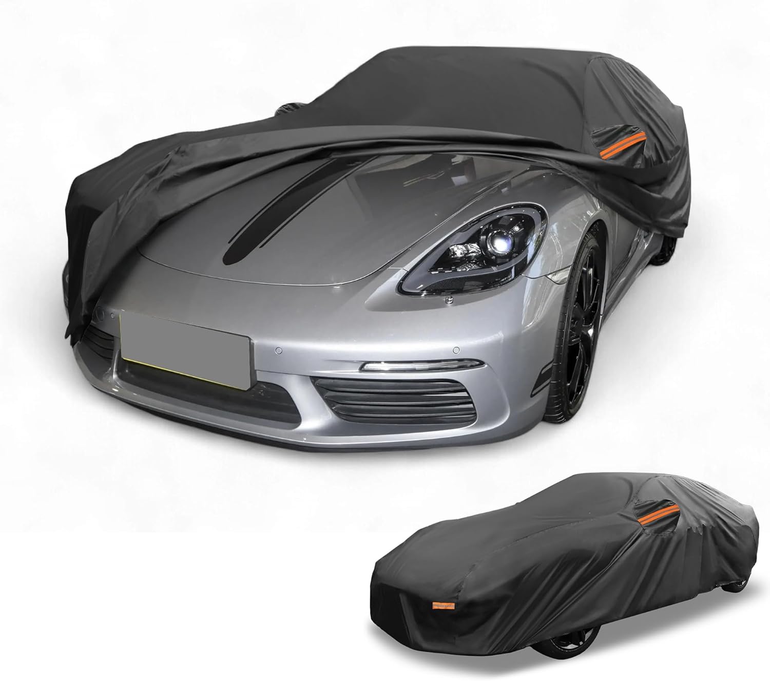 All-Weather Waterproof Car Cover - UV-Resistant Outdoor Full Exterior Protection for Porsche 718 210D-PU Black with Right Side Zipper