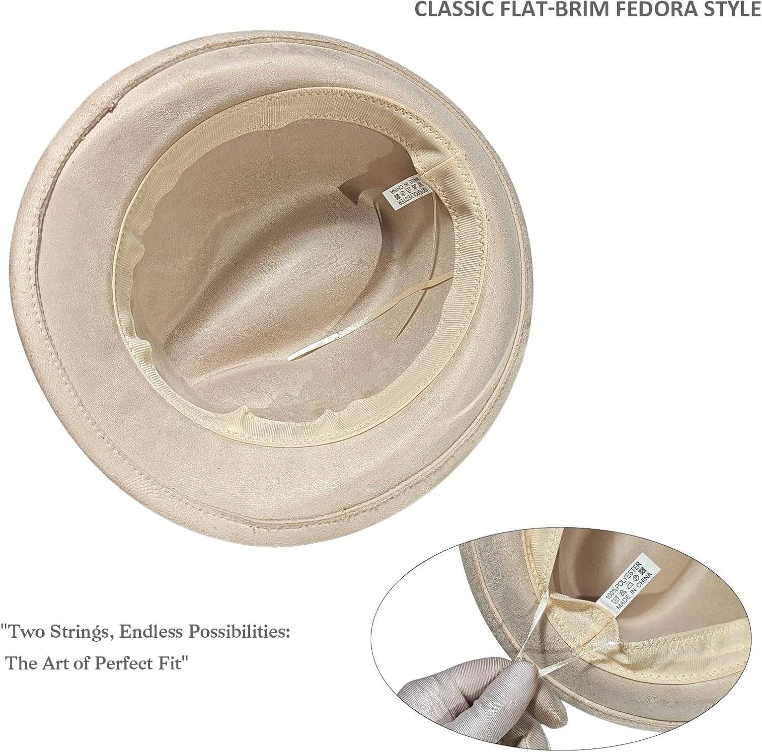 Fedora Hat for Women, Vintage Style Short Brim Felt Panama Hat with Feather Winter Warm Adjustable Jazz Cap - Image 6