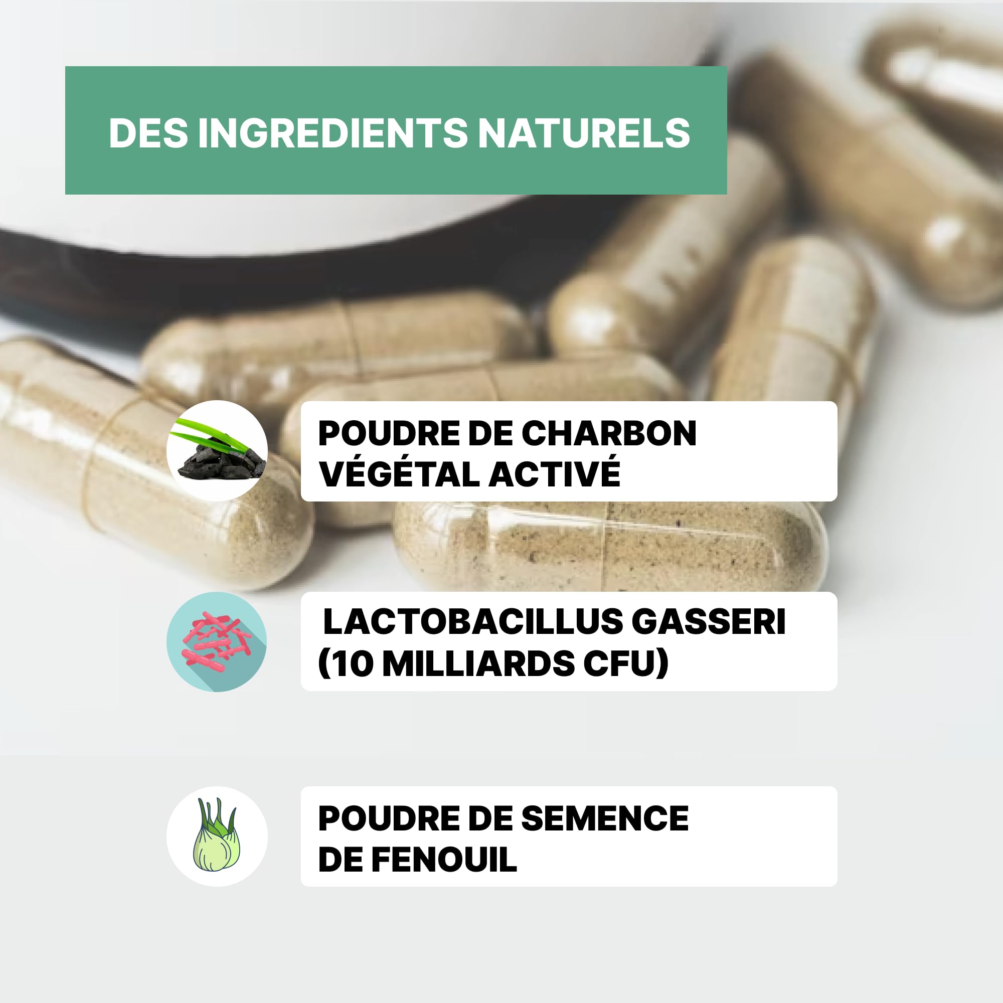 PROBIOTIQUE VENTRE PLAT | Affine votre silhouette | Perte de poids | Bien-être digestif | Anti-ballonnements | Fenouil | Lactobacillus gasseri | Charbon
