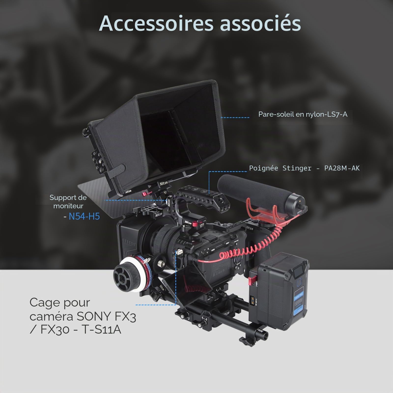 Nitze Cage pour Moniteur SmallHD Indie 7/702 Touch 7" avec Pare-Soleil - JT-S02B