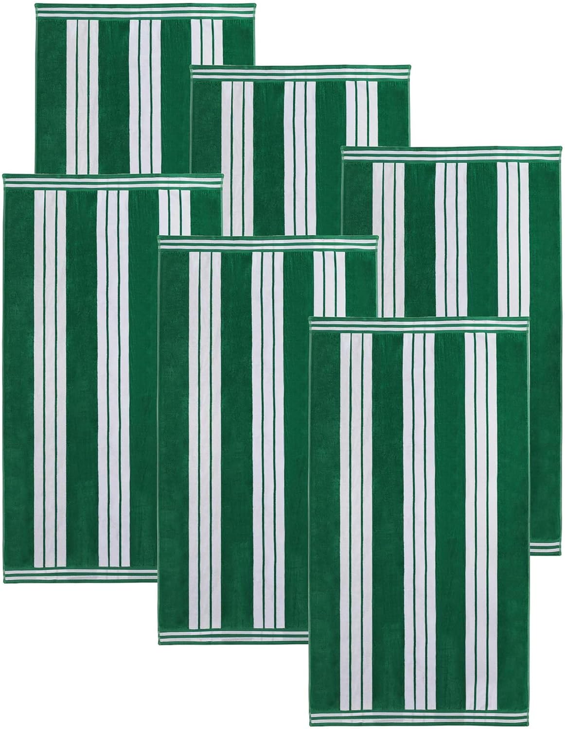 Superior Oversized Cotton Beach Towel Set of 6, Absorbent Towels for Bathroom, Beach, Pool, Swim, Adults, Kids, Vacation, Travel, Bath, Quick Dry Basics, Trip Essentials, Striped Decor, Dark Green - Image 2