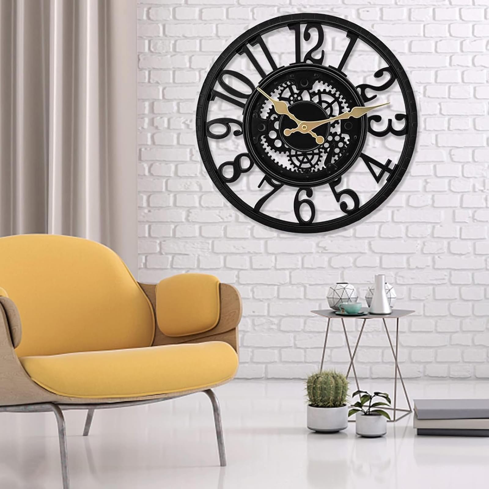 Laiton,Horloge Murale extérieure de 12 Pouces étanche, silencieuse sans tic-tac Horloge extérieure, Horloge de décor pour Patio, Piscine, Jardin, clôture, Porche, décor de Ferme